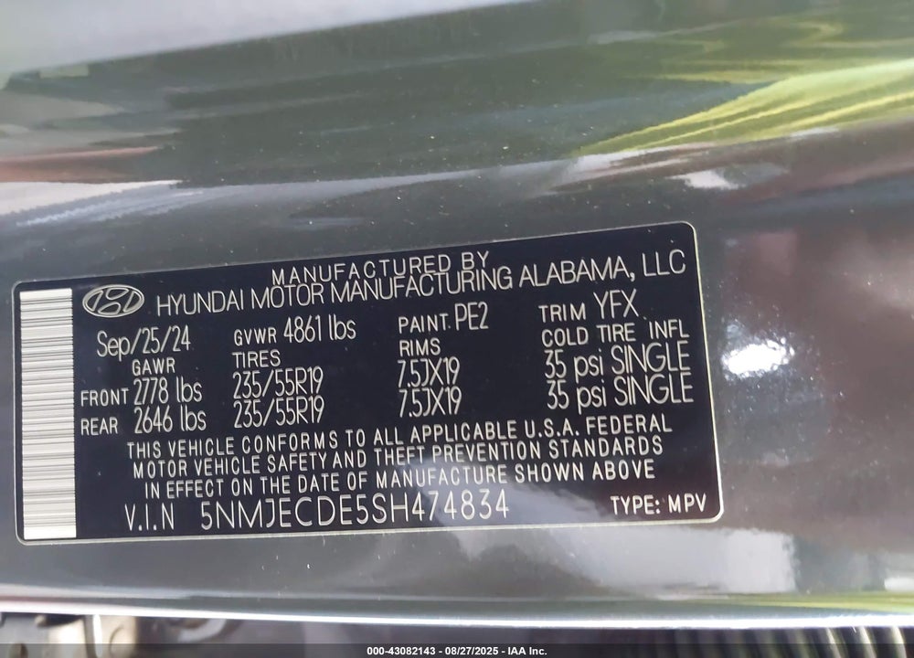 2025 HYUNDAI TUCSON LIMITED VIN: 5NMJECDE5SH474834