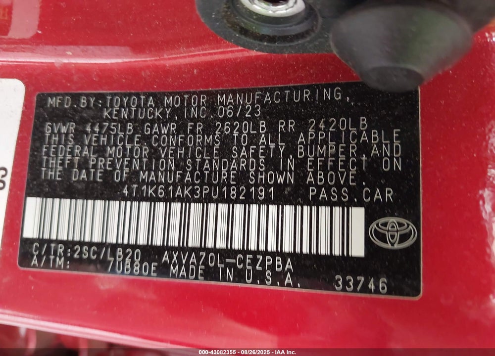 2023 TOYOTA CAMRY VIN: 4T1K61AK3PU182191