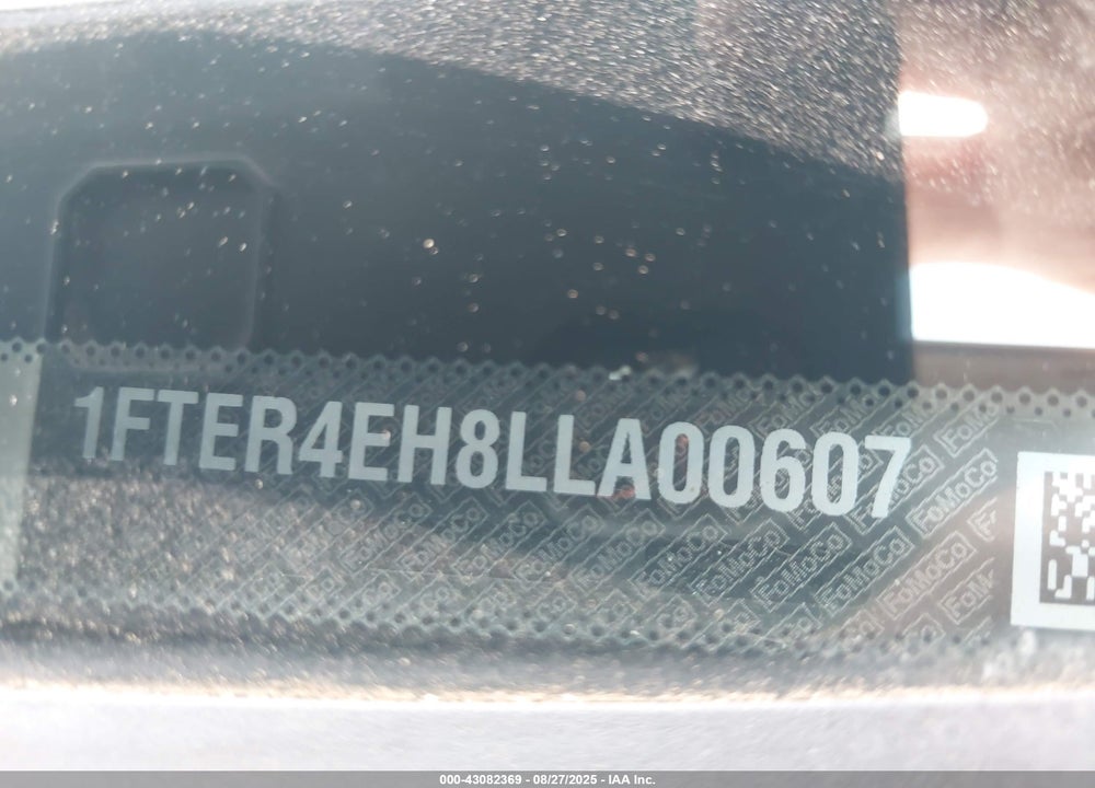 2020 FORD RANGER VIN: 1FTER4EH8LLA00607