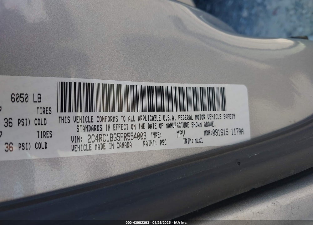 2015 CHRYSLER TOWN & COUNTRY TOURING VIN: 2C4RC1BG5FR554003