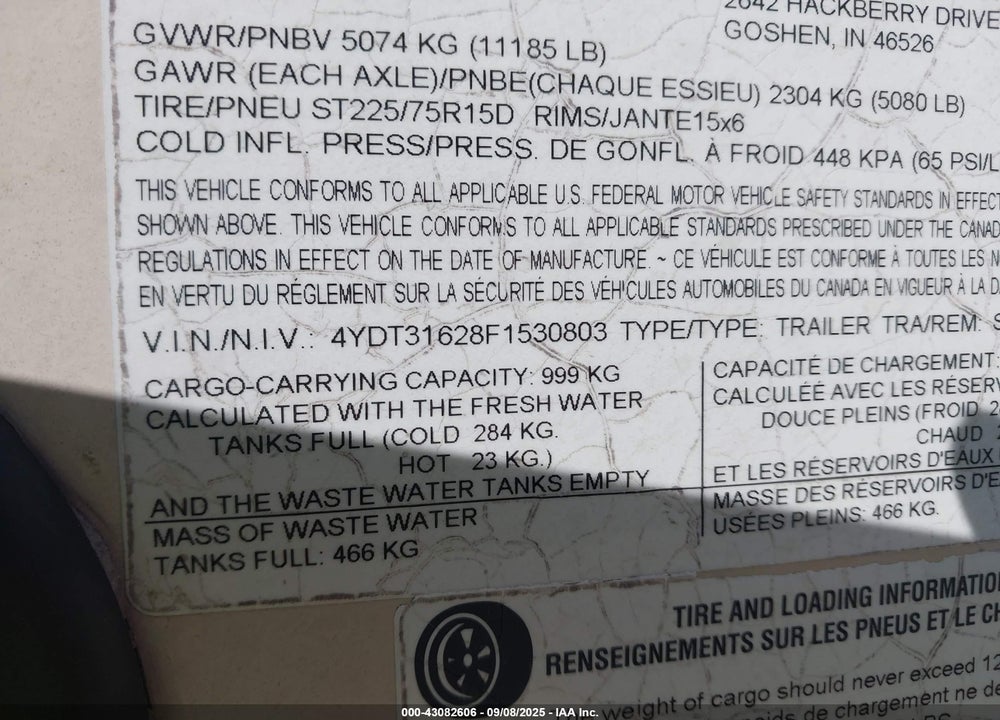 2015 KEYSTONE SPRINTER VIN: 4YDT31628F1530803