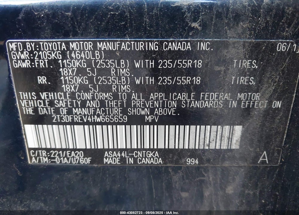 2017 TOYOTA RAV4 VIN: 2T3DFREV4HW665659