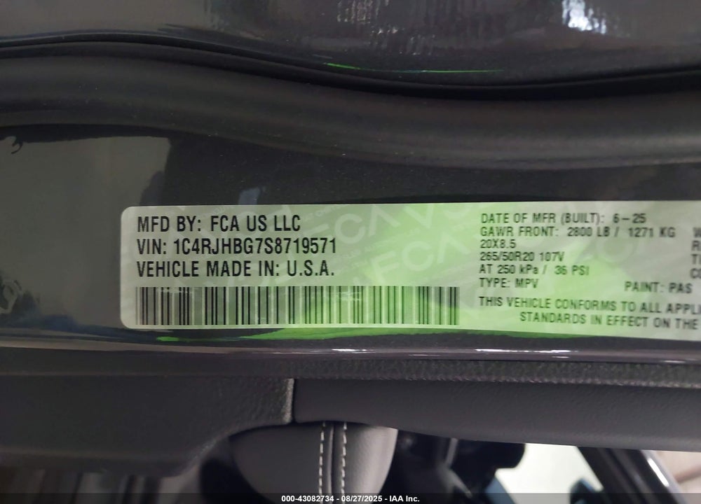 2025 JEEP GRAND CHEROKEE VIN: 1C4RJHBG7S8719571
