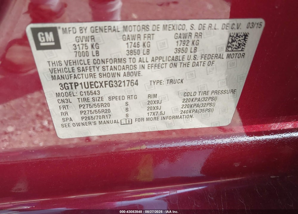 2015 GMC SIERRA 1500 SLE VIN: 3GTP1UECXFG321764