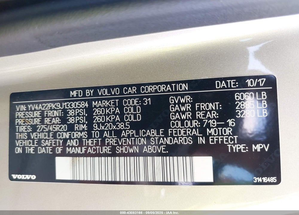 2018 VOLVO XC90 T6 MOMENTUM VIN: YV4A22PK9J1330584