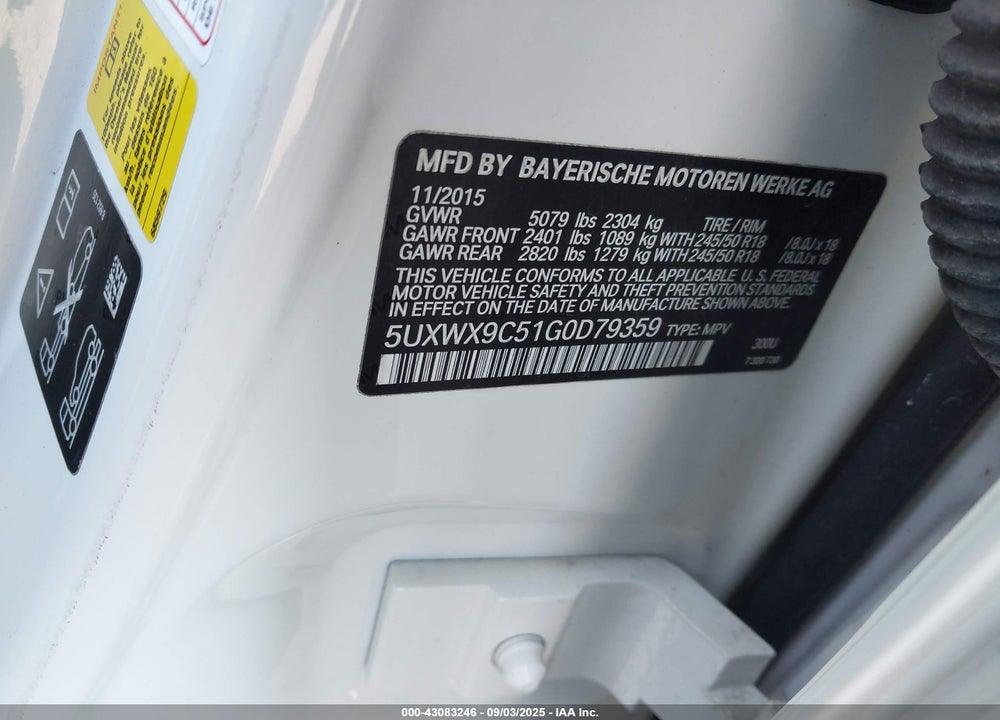 2016 BMW X3 VIN: 5UXWX9C51G0D79359