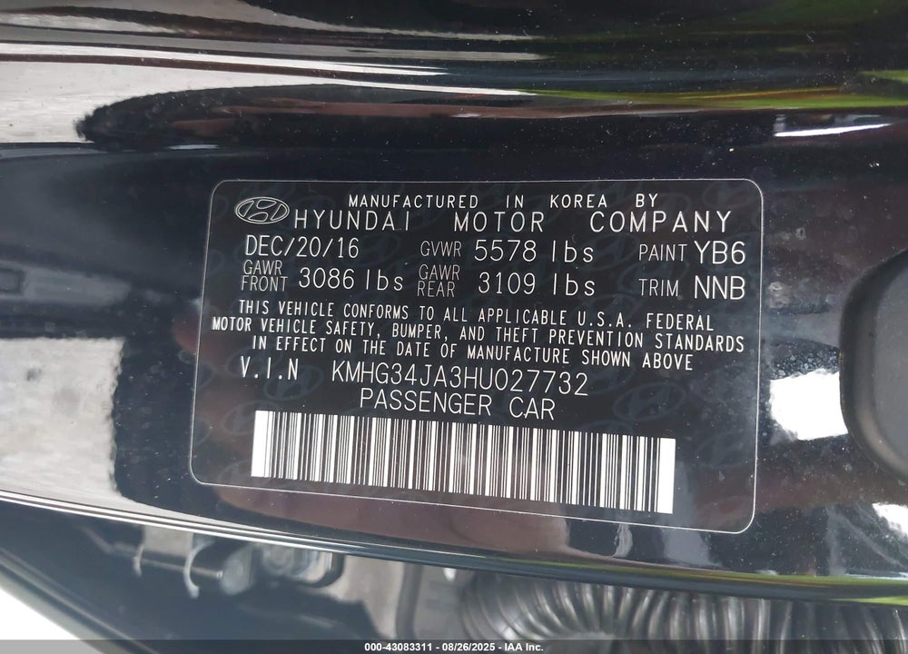 2017 GENESIS G90 VIN: KMHG34JA3HU027732