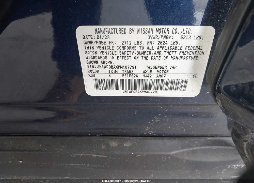 2023 NISSAN ARIYA VIN: JN1AF0BAXPM407791