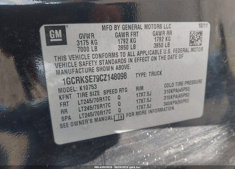 2012 CHEVROLET SILVERADO 1500 VIN: 1GCRKSE79CZ148098