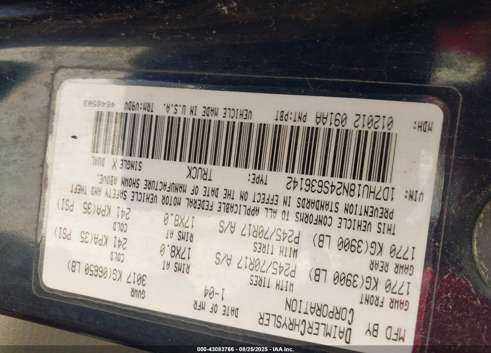2004 DODGE RAM 1500 SLT/LARAMIE VIN: 1D7HU18N24S636142
