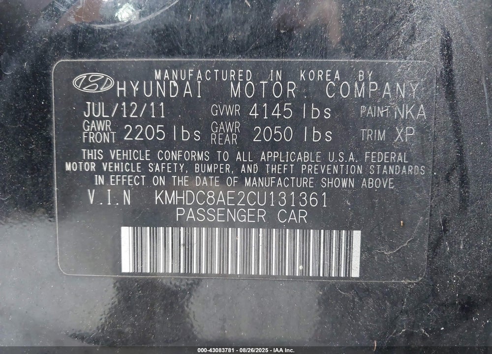 2012 HYUNDAI ELANTRA TOURING SE VIN: KMHDC8AE2CU131361