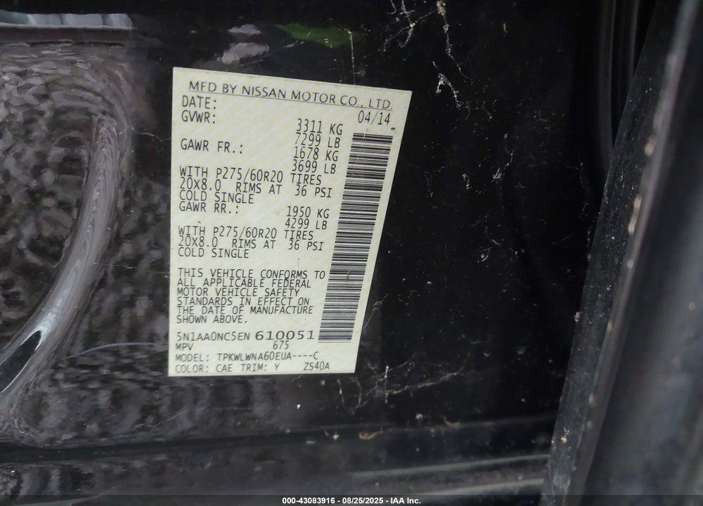 2014 NISSAN ARMADA VIN: 5N1AA0NC5EN610051
