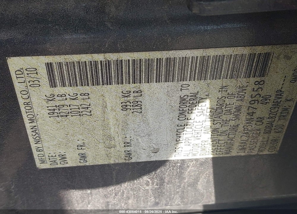 2010 NISSAN ALTIMA VIN: 1N4AL2AP3AN479558