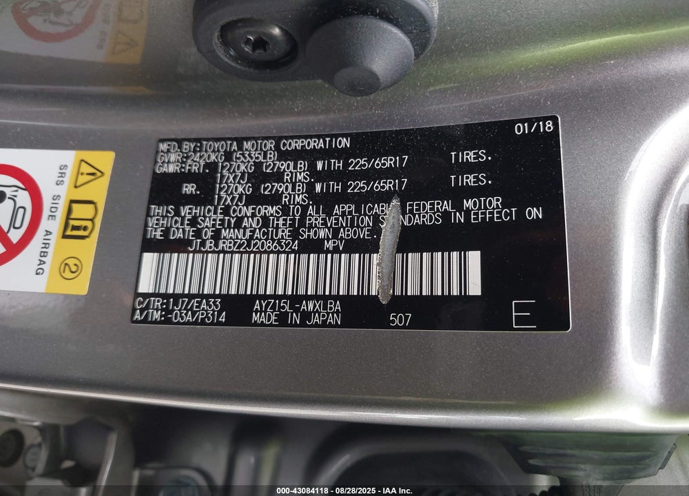 2018 LEXUS NX 300H VIN: JTJBJRBZ2J2086324