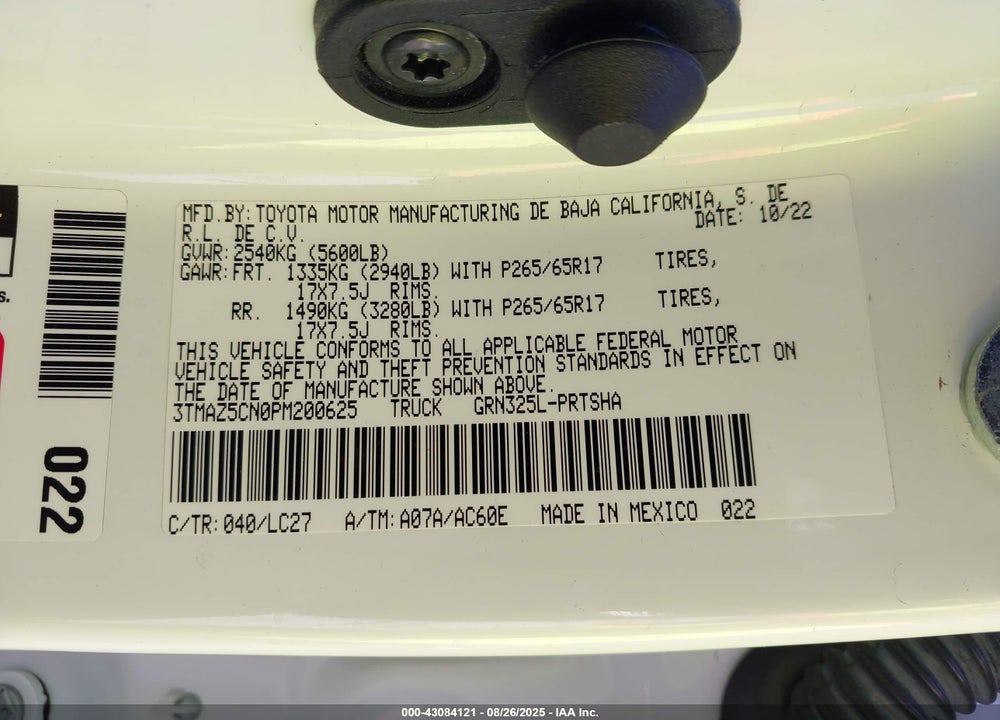 2023 TOYOTA TACOMA TRD SPORT VIN: 3TMAZ5CN0PM200625