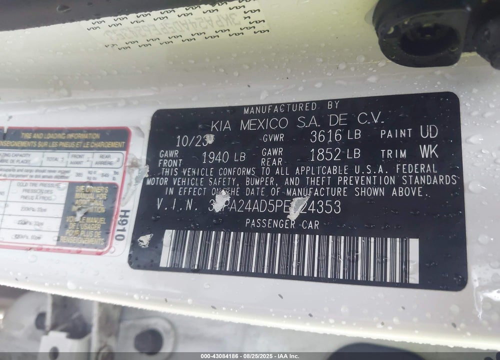 2023 KIA RIO VIN: 3KPA24AD5PE624353