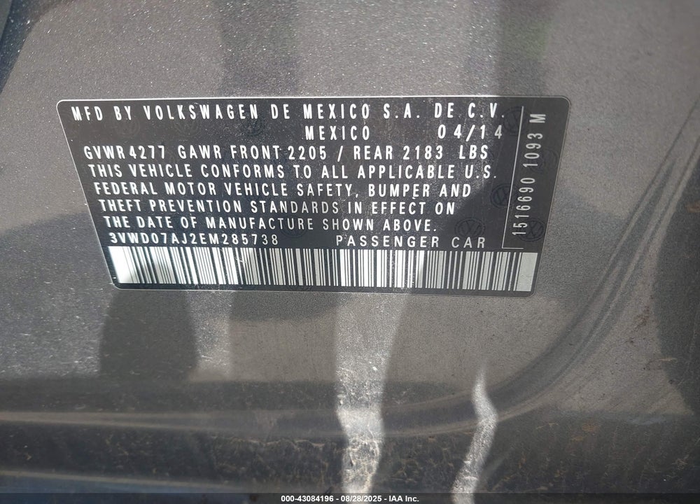 2014 VOLKSWAGEN JETTA VIN: 3VWD07AJ2EM285738