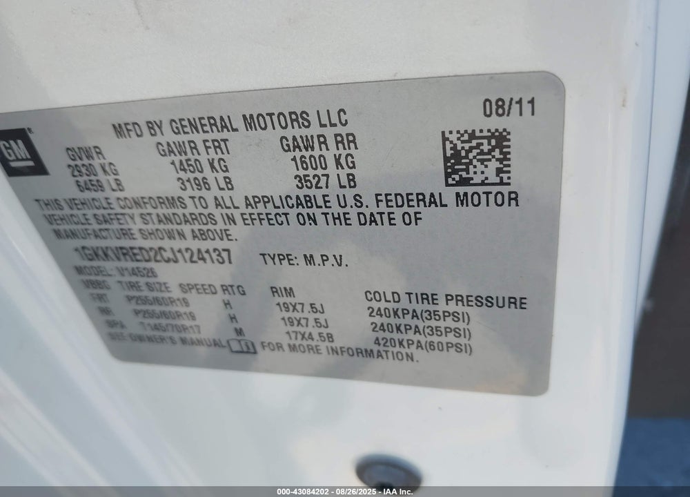 2012 GMC ACADIA VIN: 1GKKVRED2CJ124137