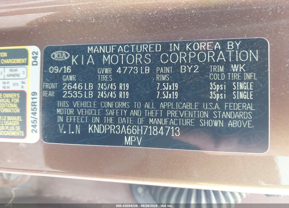 2017 KIA SPORTAGE VIN: KNDPR3A66H7184713
