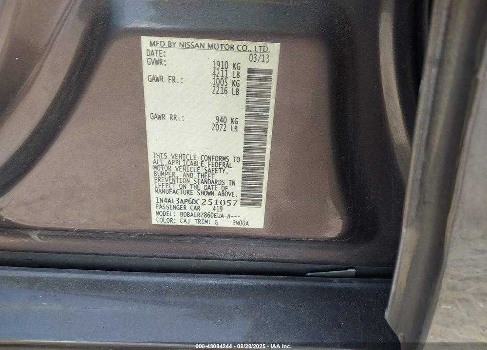 2013 NISSAN ALTIMA VIN: 1N4AL3AP6DC251057