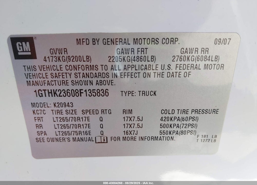 2008 GMC SIERRA 2500HD SLT VIN: 1GTHK23608F135836