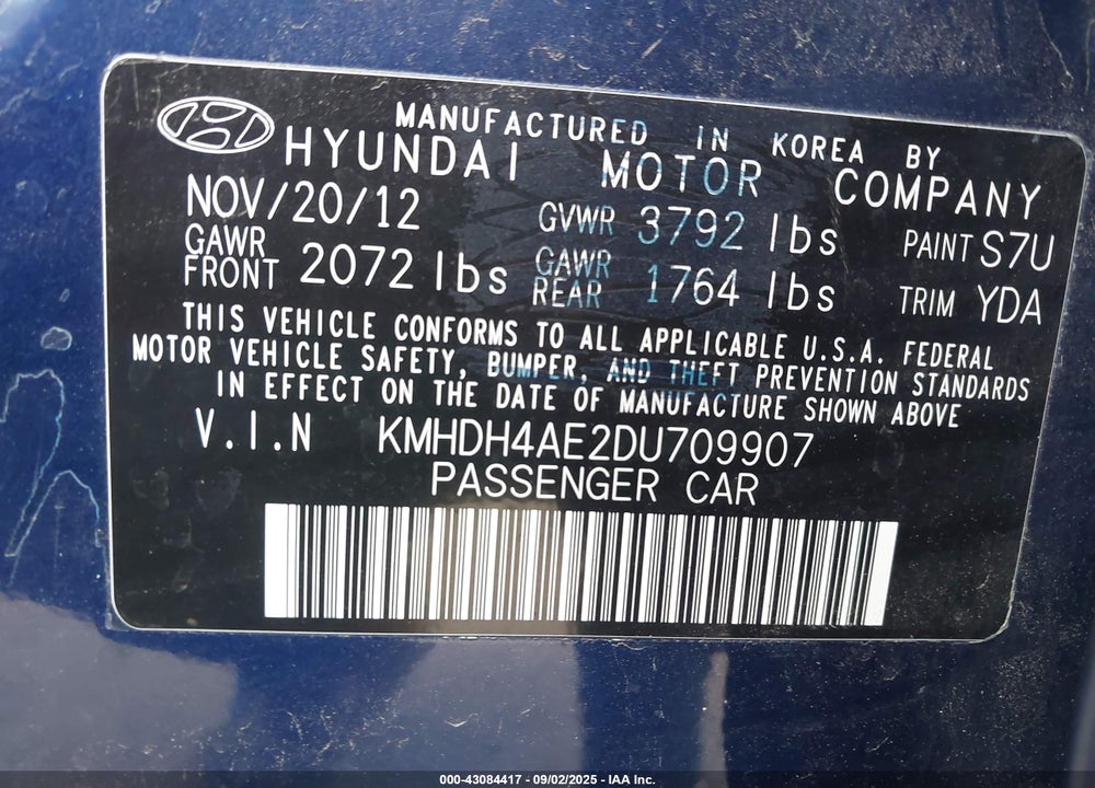 2013 HYUNDAI ELANTRA GLS VIN: KMHDH4AE2DU709907