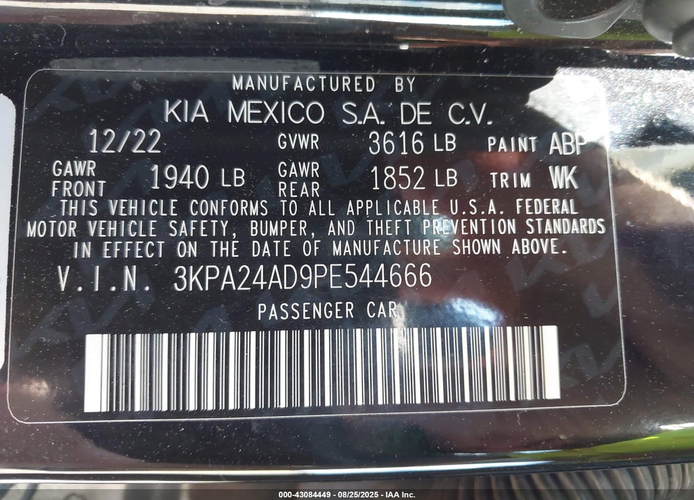 2023 KIA RIO VIN: 3KPA24AD9PE544666