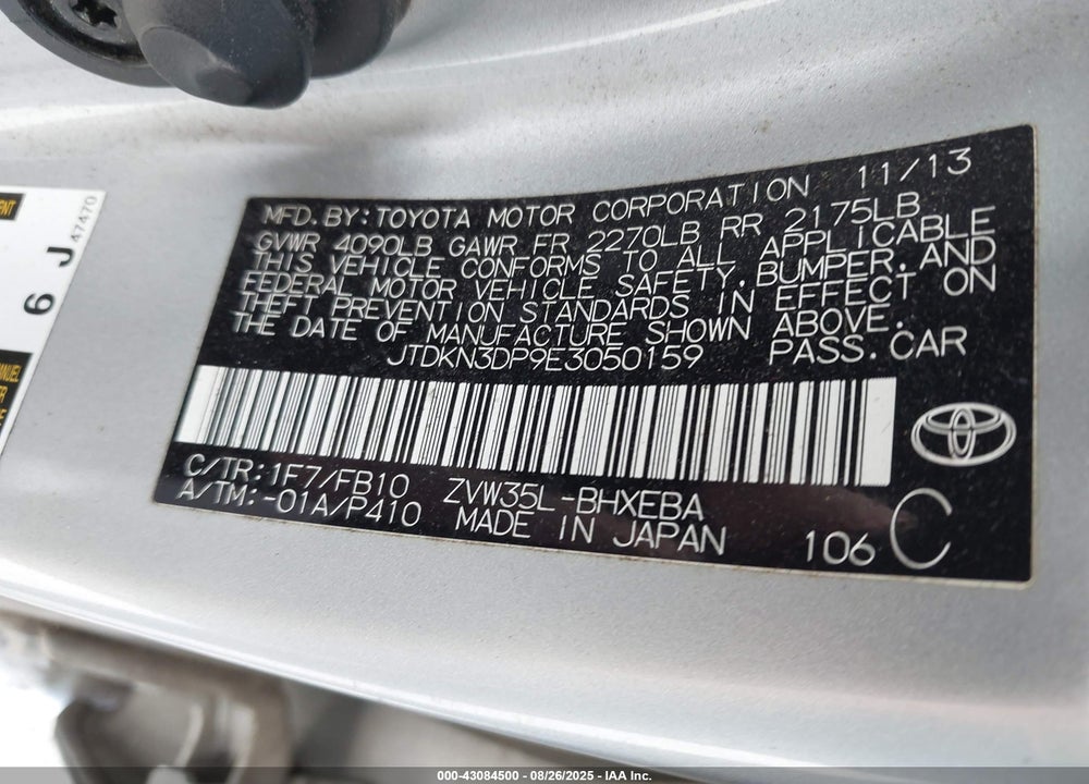 2014 TOYOTA PRIUS PLUG-IN VIN: JTDKN3DP9E3050159
