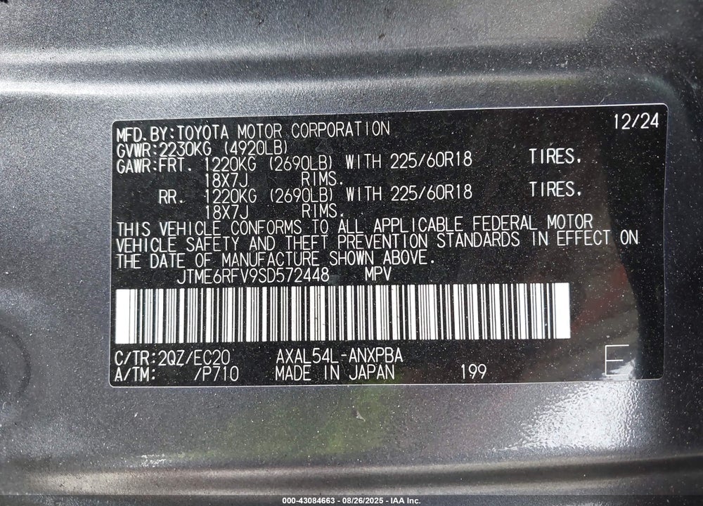 2025 TOYOTA RAV4 HYBRID VIN: JTME6RFV9SD572448