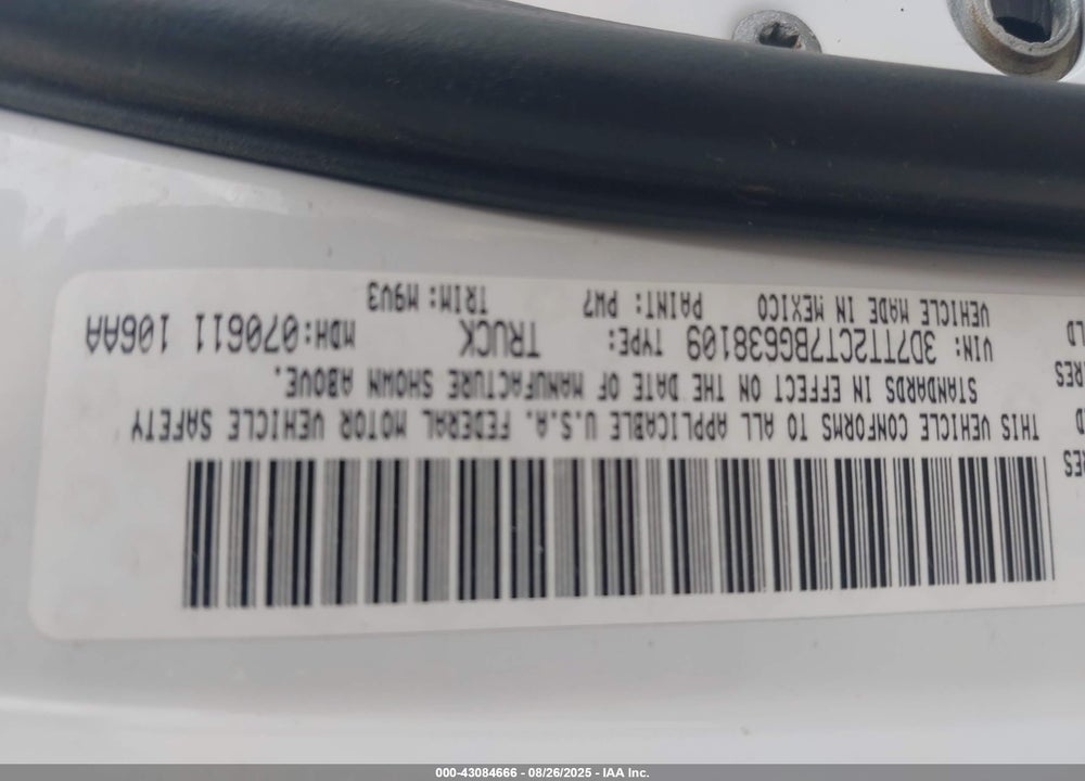 2011 RAM RAM 2500 VIN: 3D7TT2CT7BG638109
