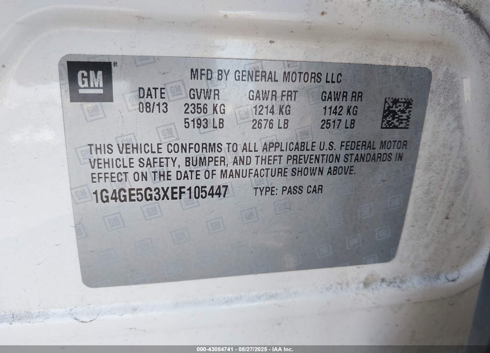 2014 BUICK LACROSSE VIN: 1G4GE5G3XEF105447