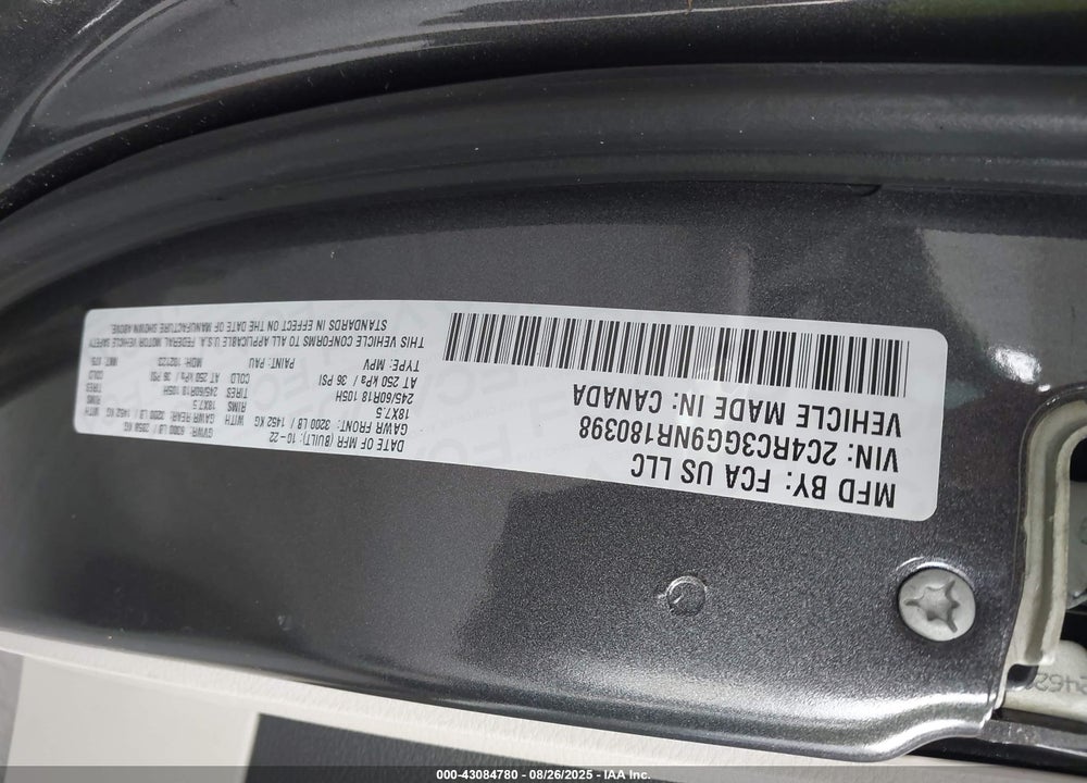 2022 CHRYSLER PACIFICA LIMITED AWD VIN: 2C4RC3GG9NR180398