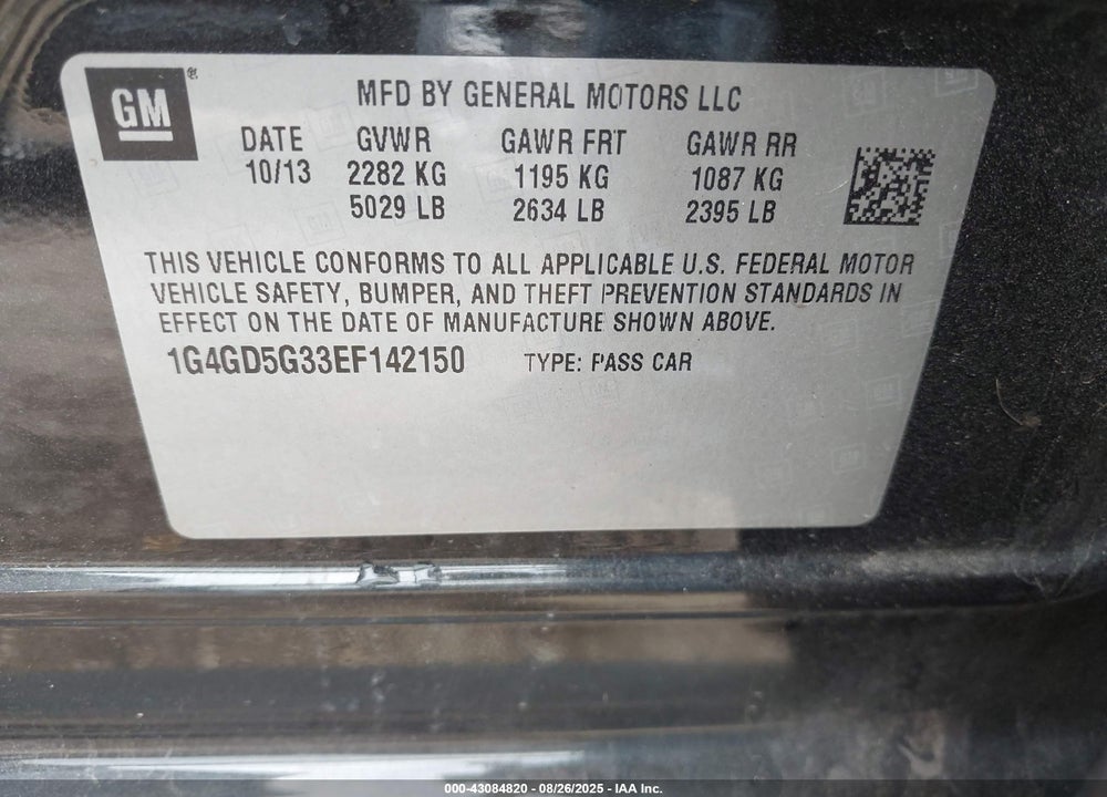 2014 BUICK LACROSSE VIN: 1G4GD5G33EF142150