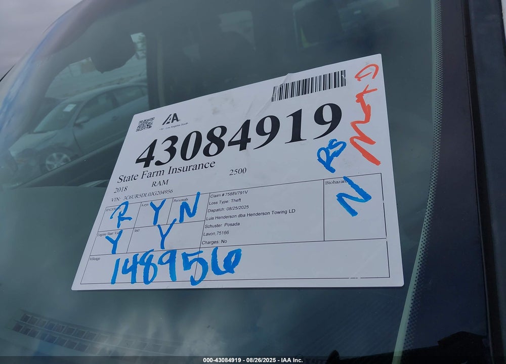 2018 RAM 2500 VIN: 3C6UR5DL0JG204956