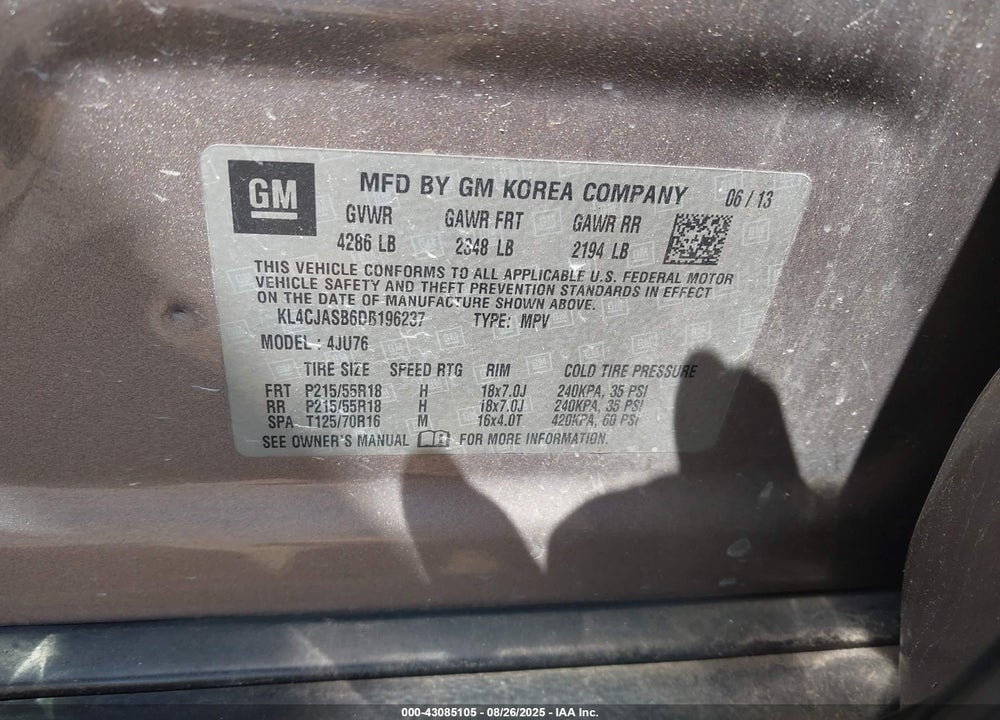 2013 BUICK ENCORE VIN: KL4CJASB6DB196237