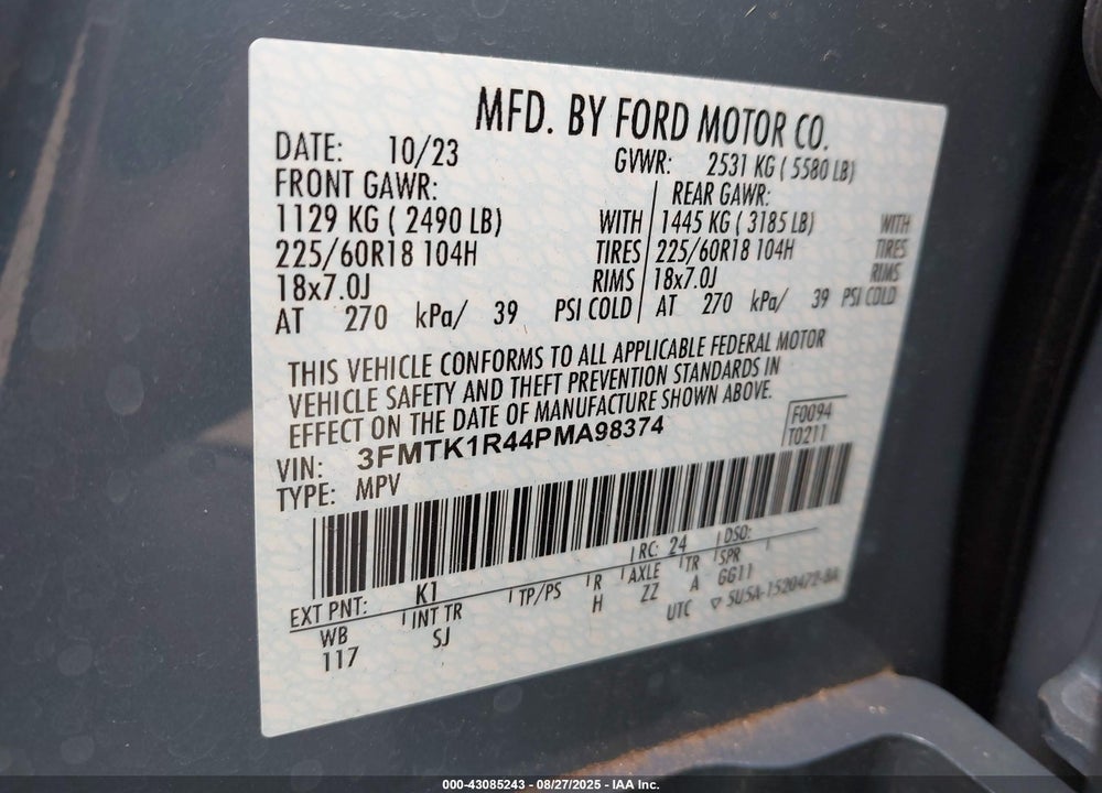 2023 FORD MUSTANG MACH-E SELECT VIN: 3FMTK1R44PMA98374