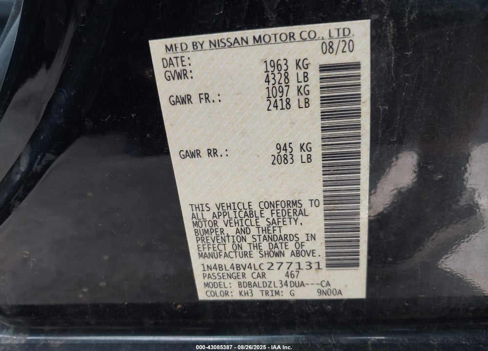 2020 NISSAN ALTIMA VIN: 1N4BL4BV4LC277131