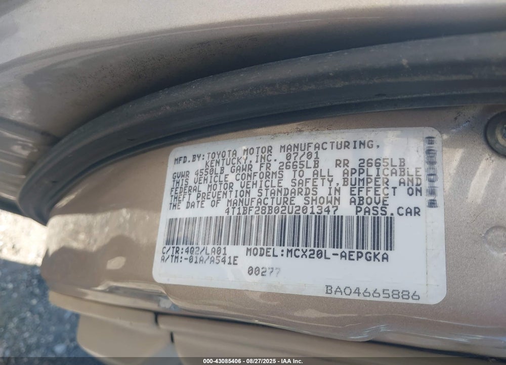 2002 TOYOTA AVALON XLS VIN: 4T1BF28B02U201347
