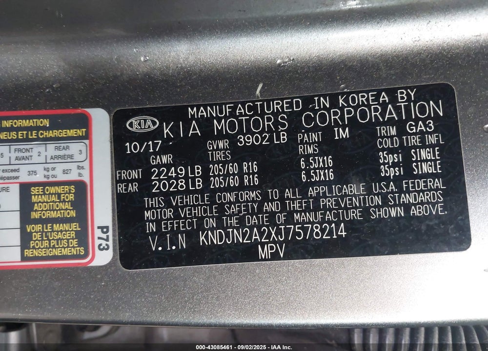 2018 KIA SOUL VIN: KNDJN2A2XJ7578214