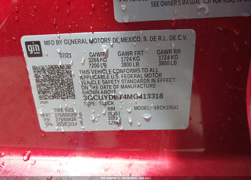 2021 CHEVROLET SILVERADO 1500 VIN: 3GCUYDET4MG413318