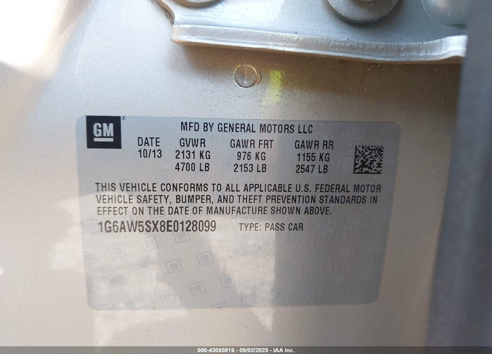 2014 CADILLAC CTS VIN: 1G6AW5SX8E0128099