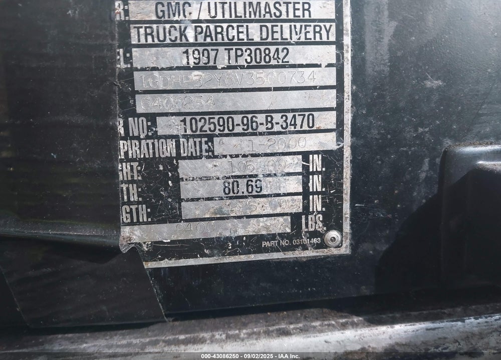 1997 GMC FC VIN: 1GDHP32Y6V3500734
