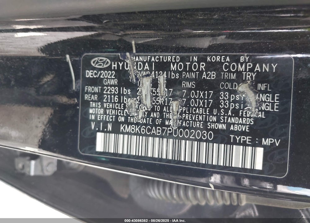 2023 HYUNDAI KONA VIN: KM8K6CAB7PU002030