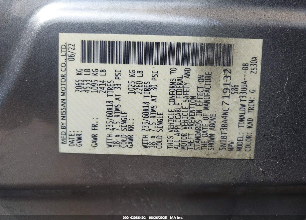 2022 NISSAN ROGUE VIN: 5N1BT3BA4NC719132