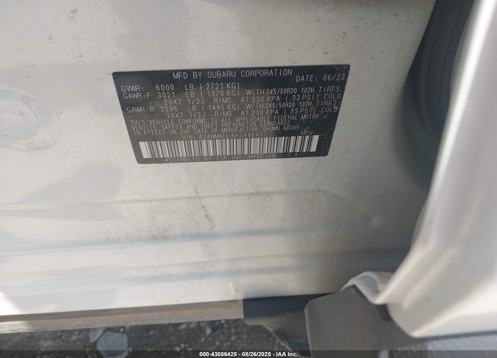 2023 SUBARU ASCENT VIN: 4S4WMAUD6P3446417
