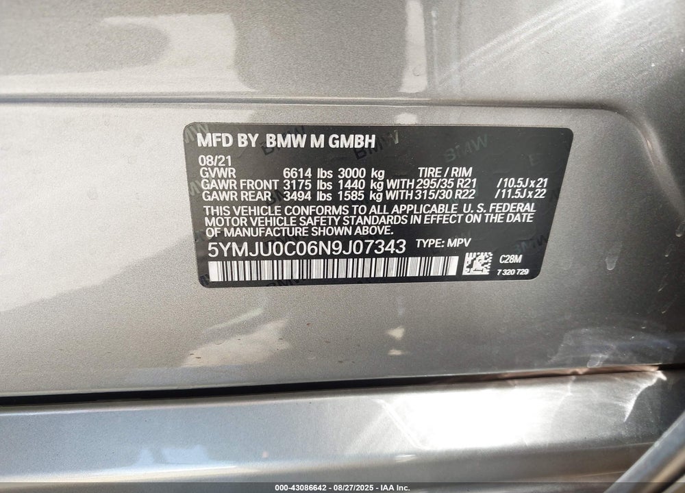 2022 BMW X5 VIN: 5YMJU0C06N9J07343