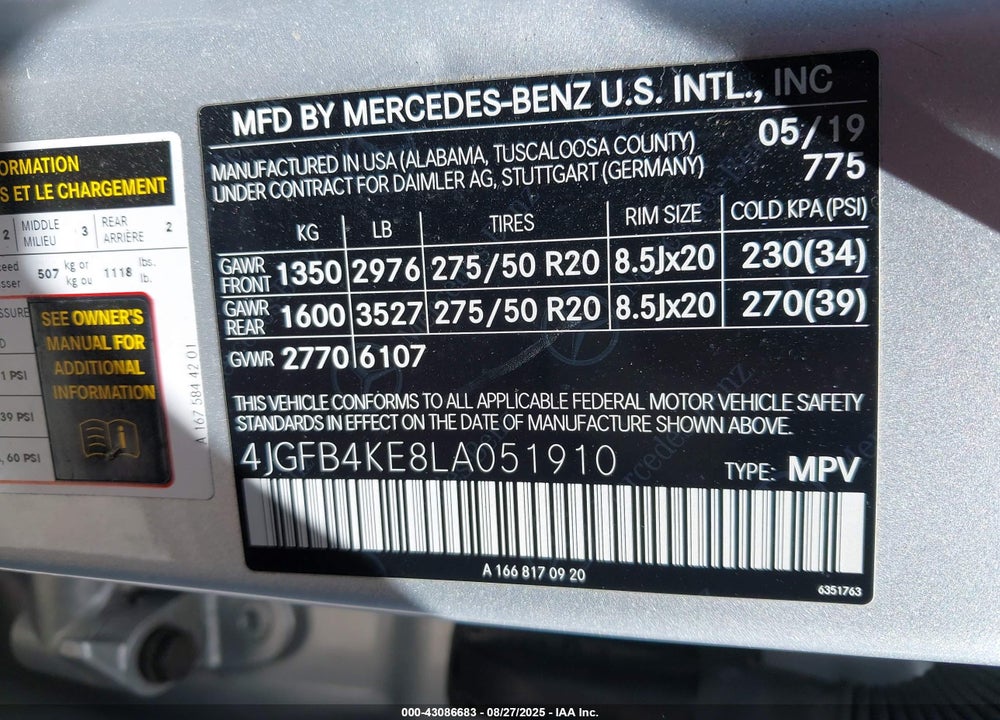 2020 MERCEDES-BENZ GLE 350 4MATIC VIN: 4JGFB4KE8LA051910