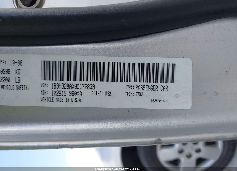 2009 DODGE CALIBER SE VIN: 1B3HB28AX9D172839