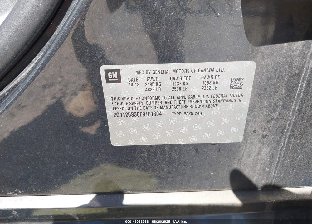 2014 CHEVROLET IMPALA VIN: 2G1125S30E9181304