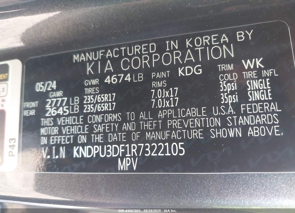 2024 KIA SPORTAGE LX VIN: KNDPU3DF1R7322105